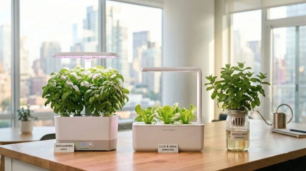 Best countertop hydroponic systems with 3 featured units and comparison table for apartment beginners