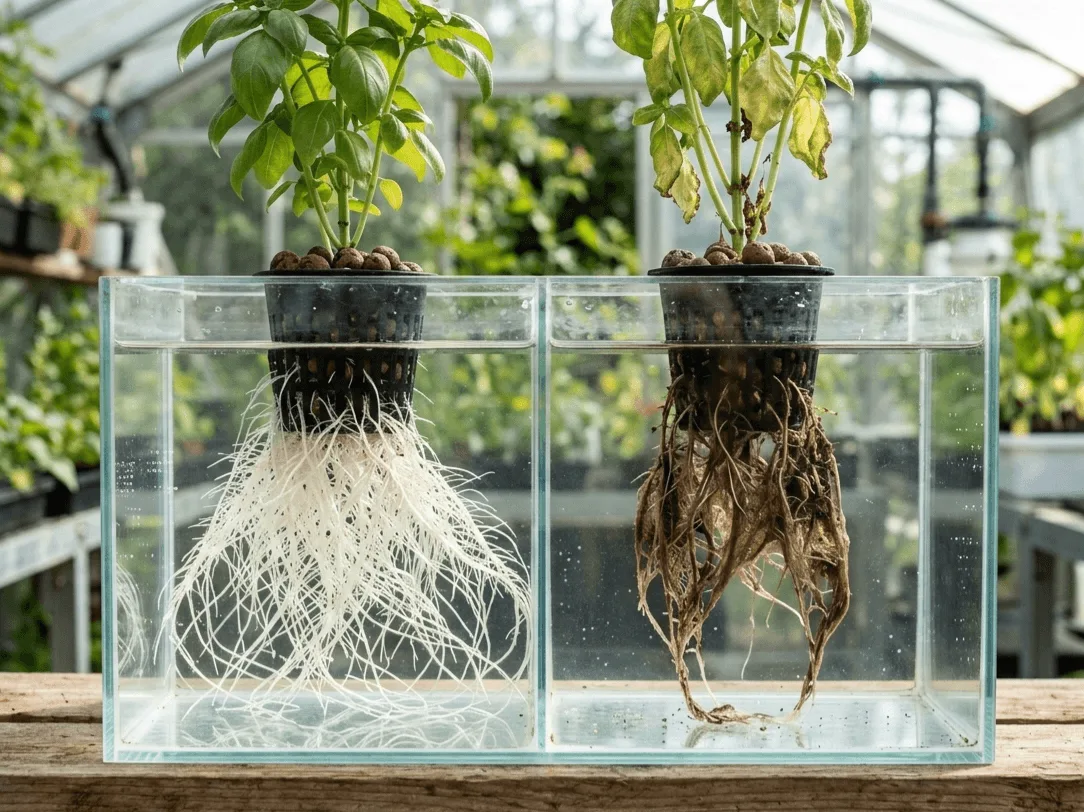 Root rot linked to apartment hydroponics yellow leaves in a small hydroponic reservoir