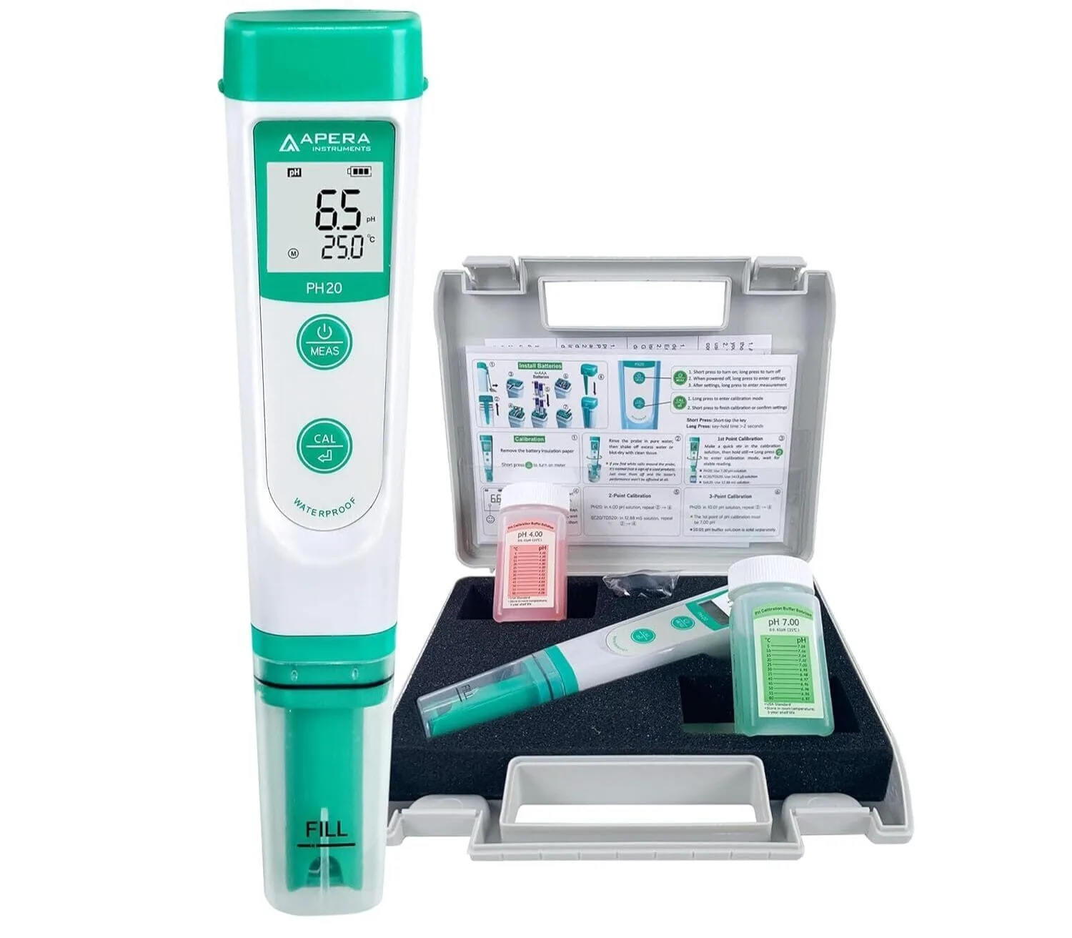 Apera Instruments AI209 PH20 waterproof digital pH meter with carrying case and calibration buffer solutions for hydroponics