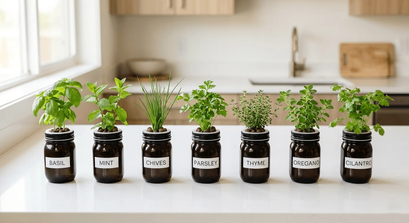 Seven best herbs for small hydroponics growing on a kitchen counter