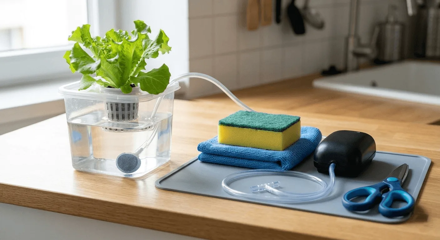silicone mat sponge towel and airline tubing for reducing hydroponic pump noise in a small apartment