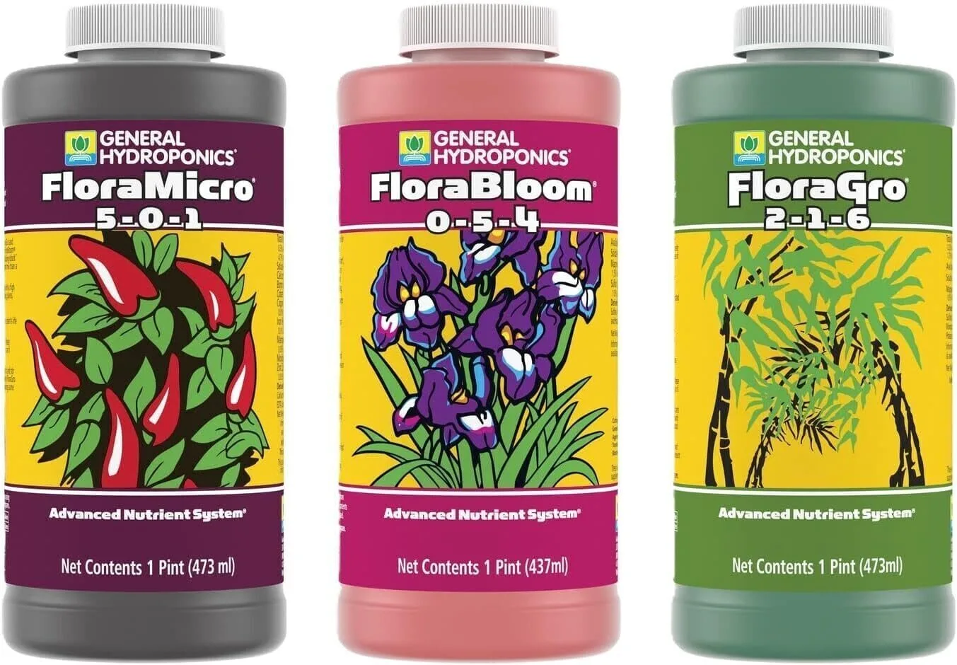 General Hydroponics FloraSeries three-part nutrient bundle for small hydroponic gardens