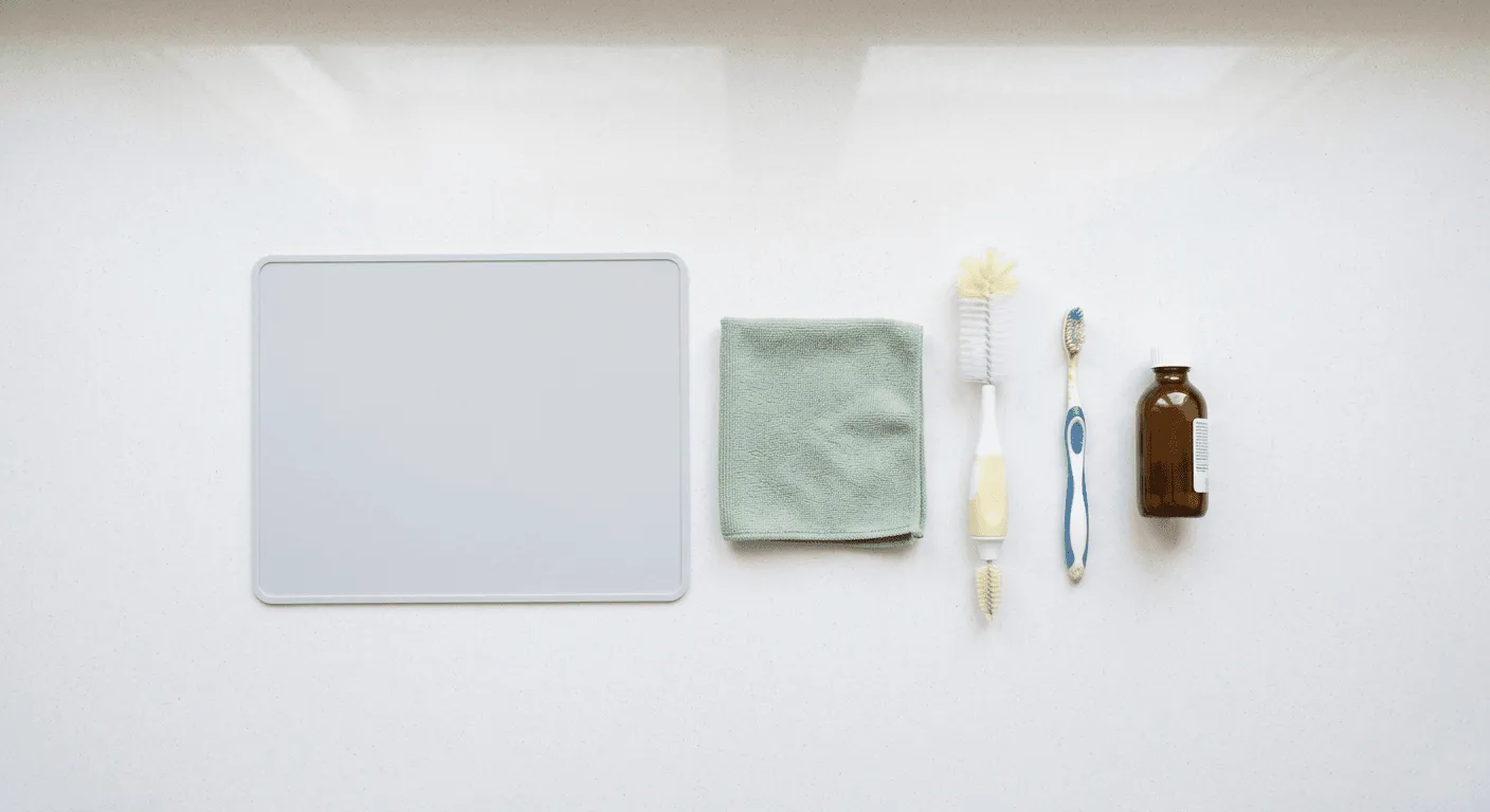microfiber cloth bottle brush toothbrush and hydrogen peroxide for cleaning a small hydroponic system