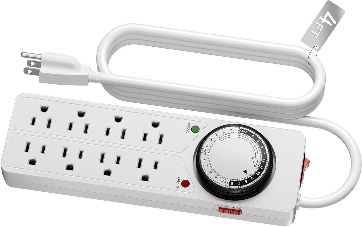 BN-LINK 8-outlet surge protector with mechanical timer showing 4 timed and 4 always-on outlets for apartment hydroponic grow lights