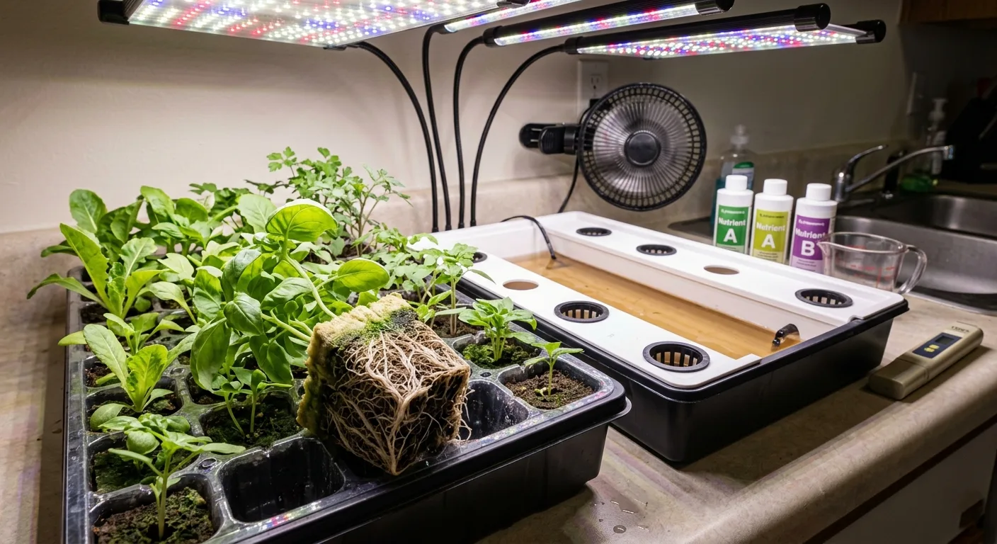 Apartment grower checking a root-bound seedling and avoiding transplant mistakes.