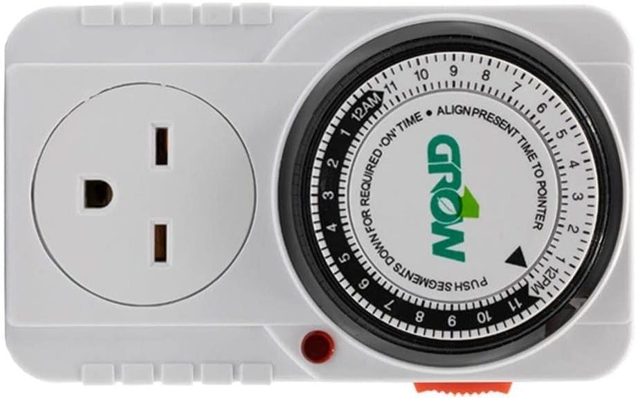 Grow1 single outlet mechanical dial timer with 15-minute increments for budget hydroponic grow light automation