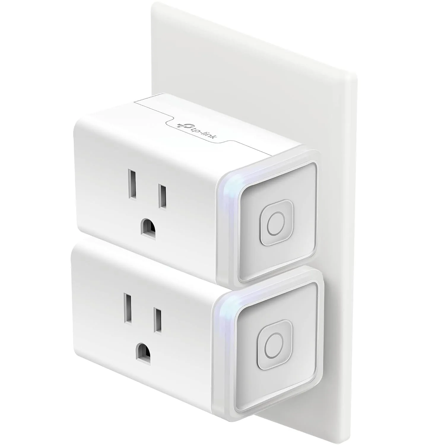Kasa HS103P2 Wi-Fi smart plug 2-pack plugged into apartment wall outlet for silent automated grow light scheduling