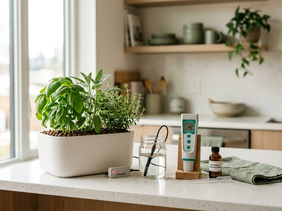 Managing the low water alarm, apartment hydroponic overview