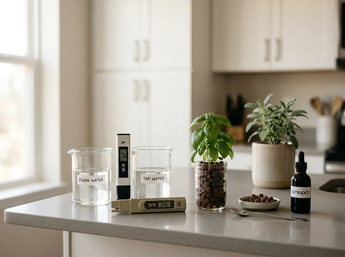 Plain water versus tap water, apartment hydroponic overview