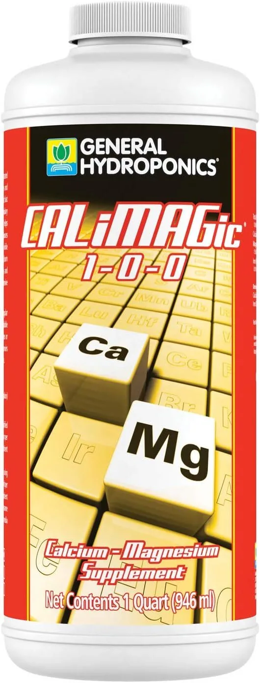 General Hydroponics CALiMAGic quart bottle, a low-nitrogen calcium magnesium supplement for apartment hydroponic setups