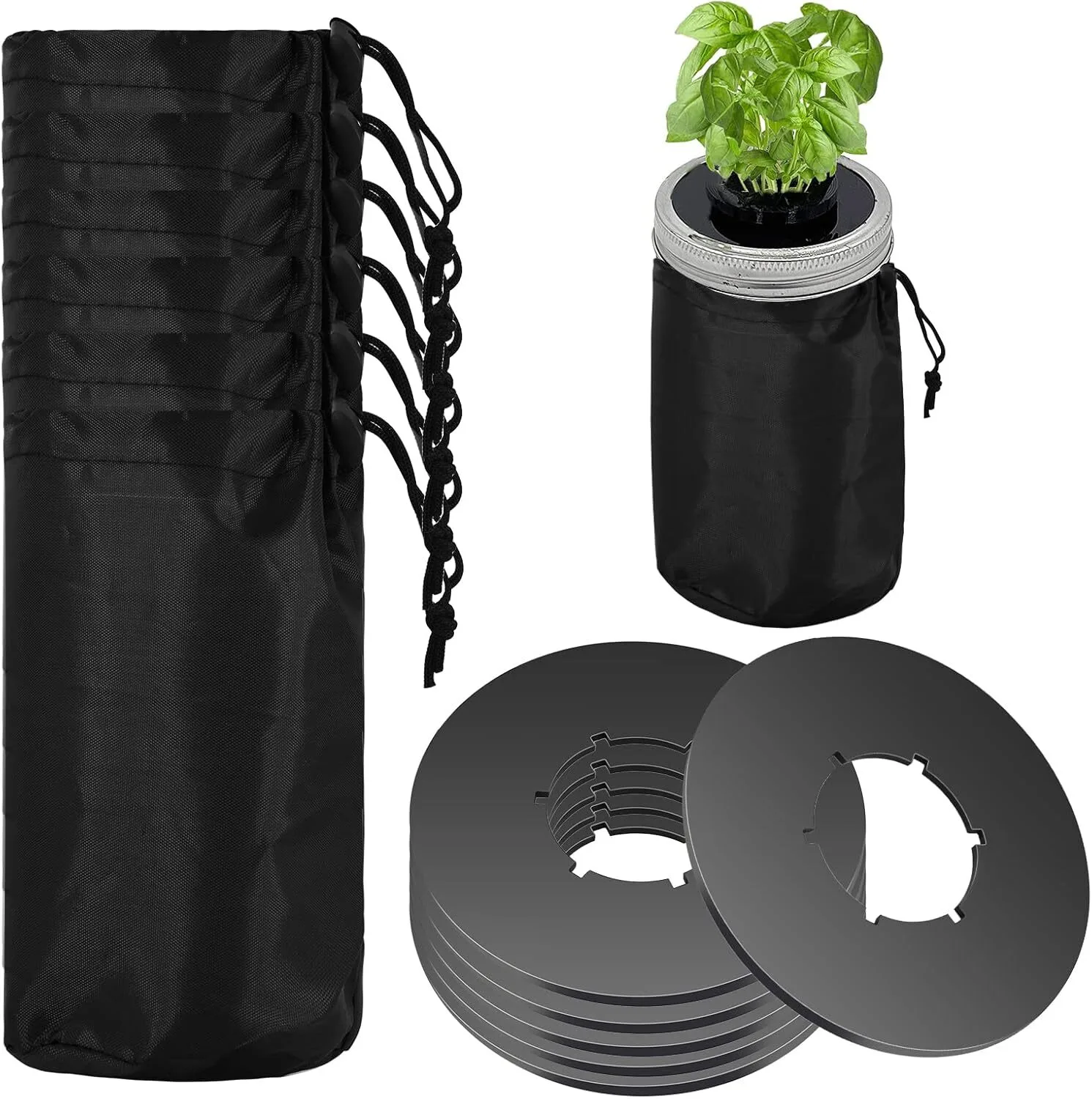 Kratky hydroponic lids wide mouth 12-pack showing opaque plastic lid with built-in 2-inch net cup basket