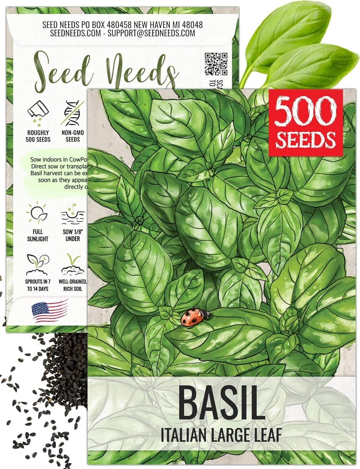 Seed Needs Italian large leaf basil seed packet for growing hydroponic basil in apartment mason jar setups