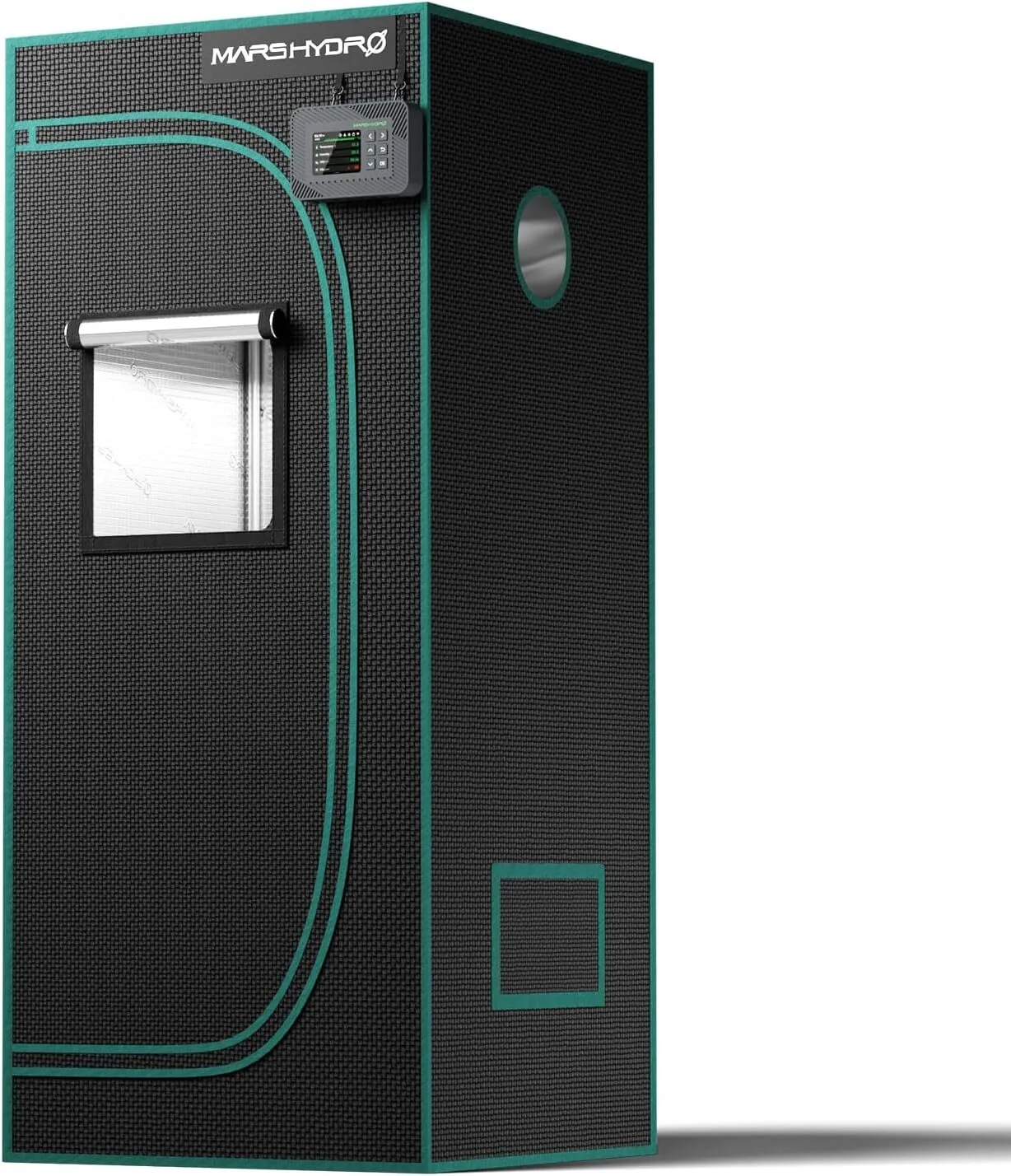 MARS HYDRO 2x2 grow tent with teal accent trim, 1680D canvas, observation window, and round duct port on the right side panel