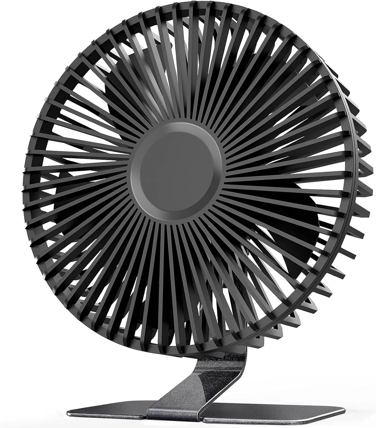 SLENPET 6-inch USB desk fan with metal base sitting on an apartment grow shelf