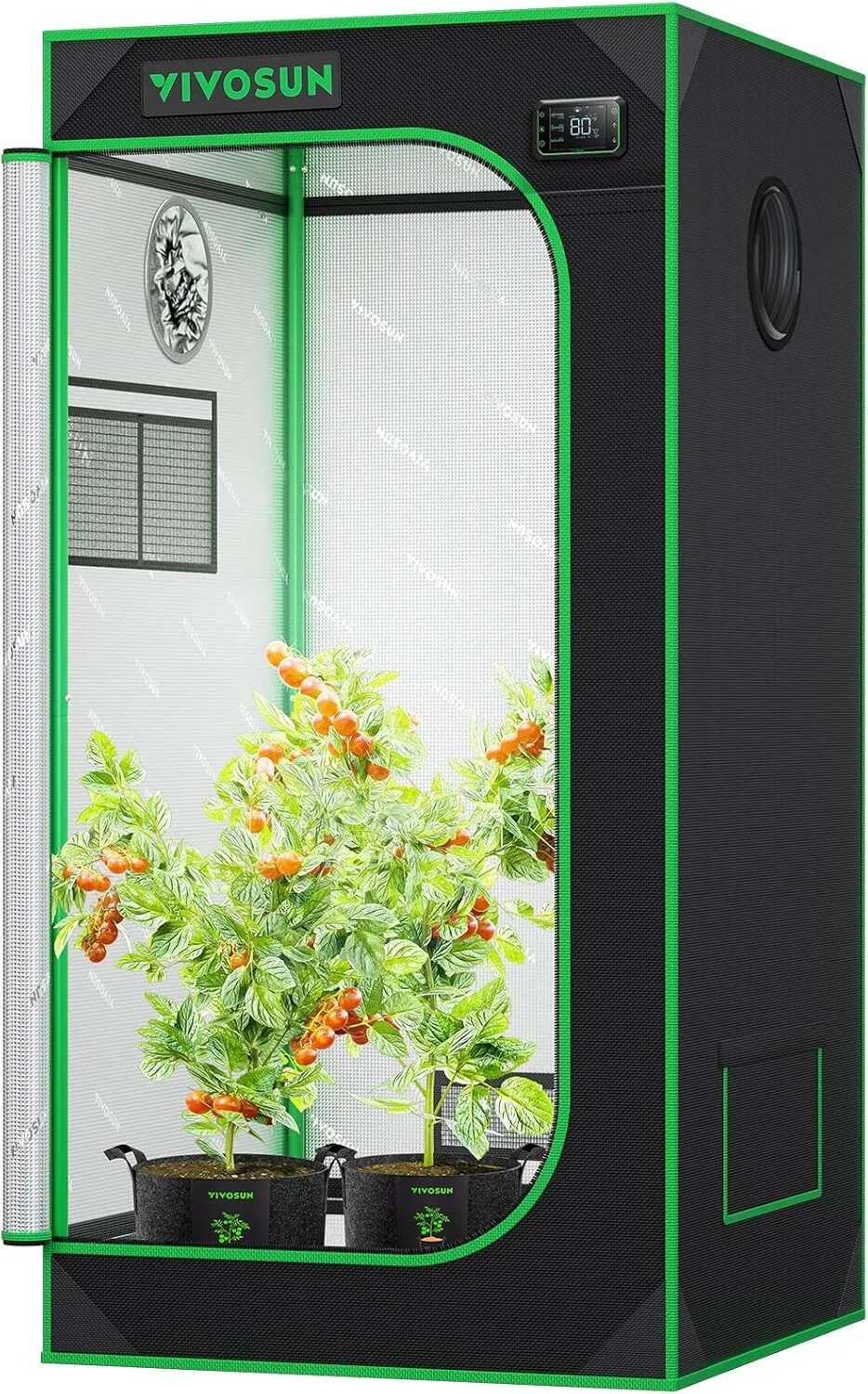 VIVOSUN S224 2x2 grow tent assembled on white background showing 600D canvas, dual-cinch ports, and front door panel