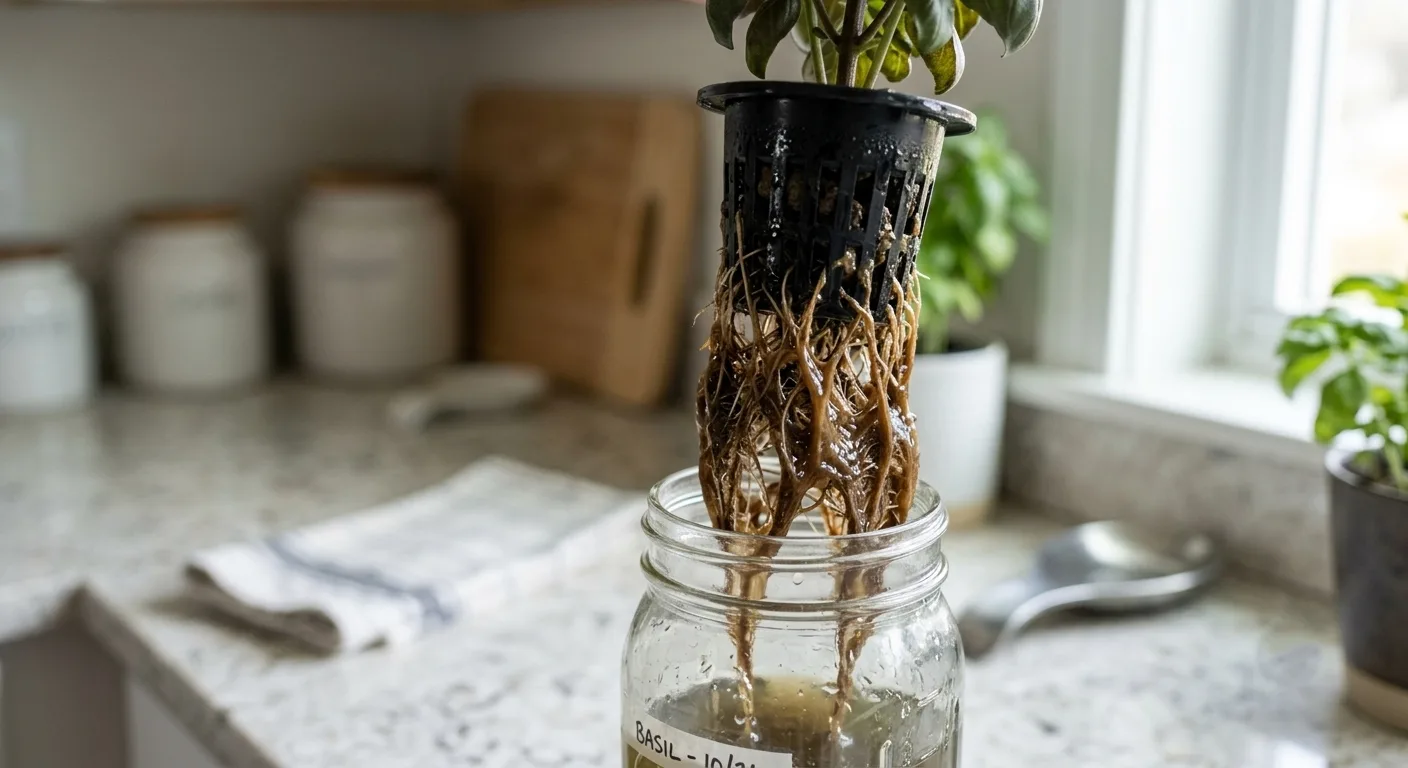 Brown slimy roots showing early signs of hydroponic root rot
